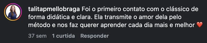 Comentário de @talitapmellobraga no Instagram
