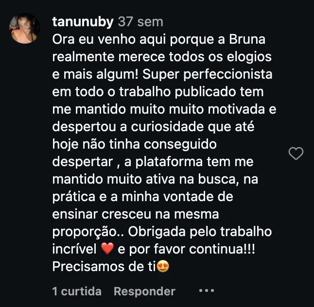 Comentário de @tanunuby no Instagram