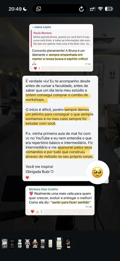 Mensagem de aluna no WhatsApp